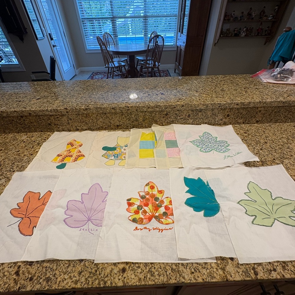 Lot 10 Vintage Quilt Block Squares Ladies Leaves Quilt Bee Group